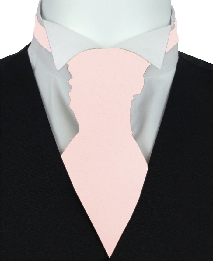 Blush Boys Wedding Cravat for baby formal wear, shown on a white shirt and black vest. Adjustable polyester necktie for ages 5-12.