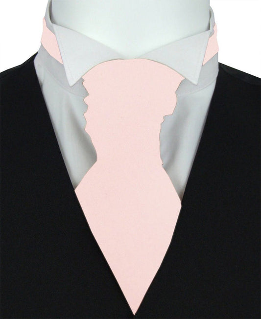 Blush Boys Wedding Cravat for baby formal wear, shown on a white shirt and black vest. Adjustable polyester necktie for ages 5-12.
