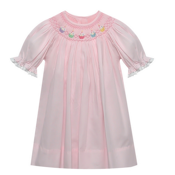 Baby Sen Pink Georgette Bishop Dress-Cupcake Cutie