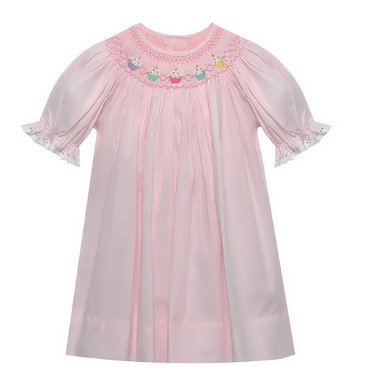 Baby Sen Pink Georgette Bishop Dress-Cupcake Cutie