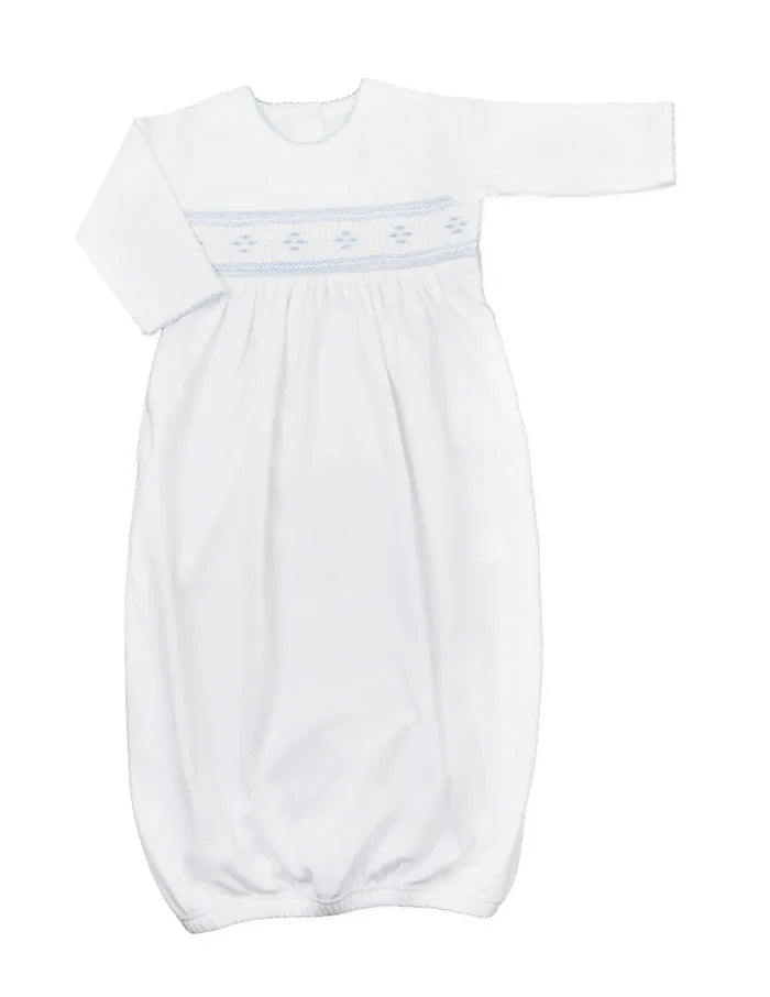 Baby Threads Smocked Argyle Knit Gown-White/Blue