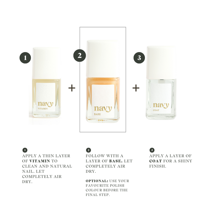 Base nail treatment. Formulated with Biotin and Vitamin B. Nourished and repairs.