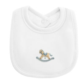 BCC Cute Rocking Horse White Bib w/ Piped Trim