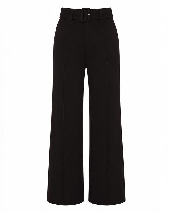 Outline image of Belted Wide Leg Ponte Pant - Black