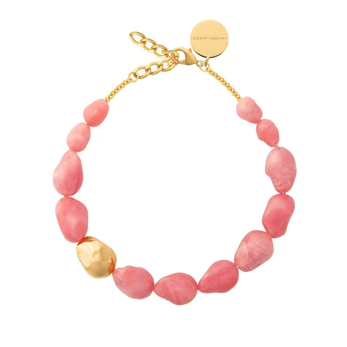BIG ORGANIC PEARL NECKLACE WITH GOLD in Watermelon Marble by Vanessa Baroni