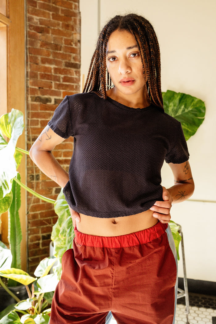 Black Carmen Mesh Cropped Tee