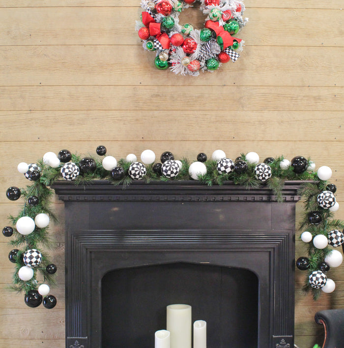 Black & White Check Ball Garland, 10'