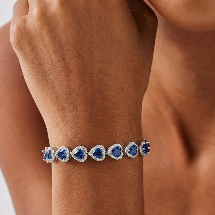 Blue Heart Crystal Bracelet - Silver