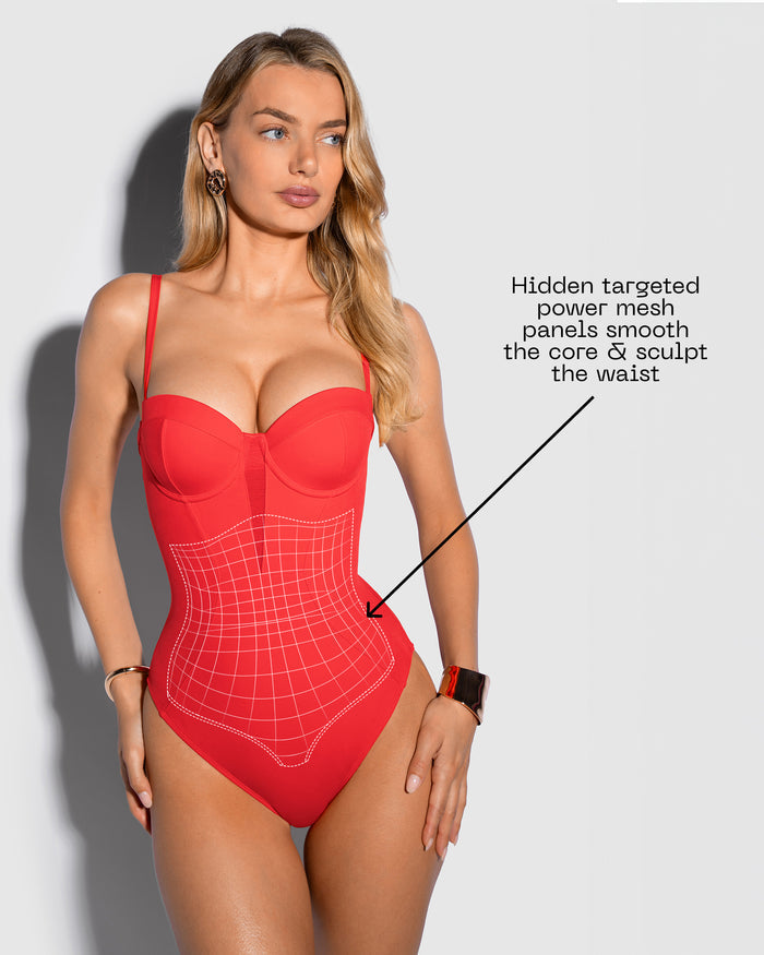 Detail graphic of Bombshell - Red highlighting power mesh panels