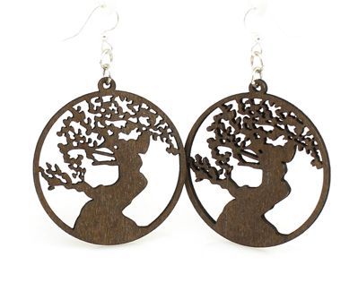 Bonsai tree earrings with shaped canopy and pot, eco-friendly jewelry made in USA