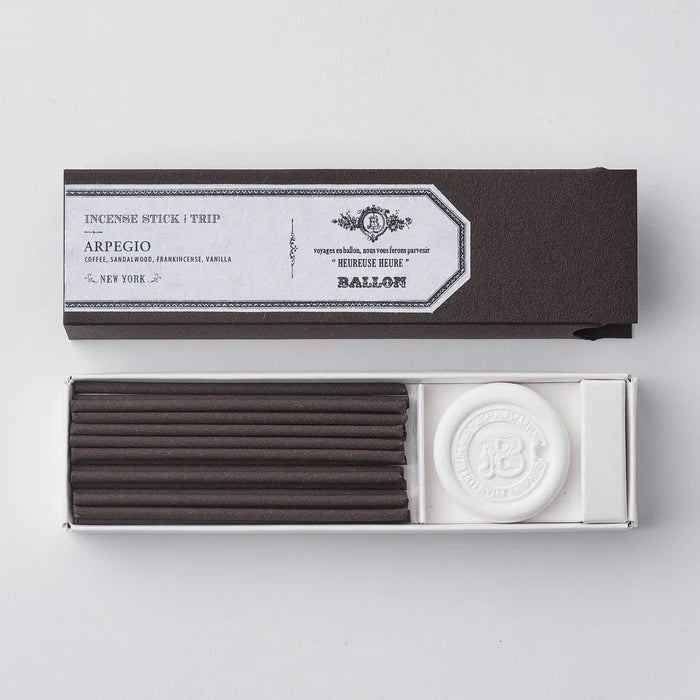 Incense sticks in a box with a visible brand logo on a light gray background