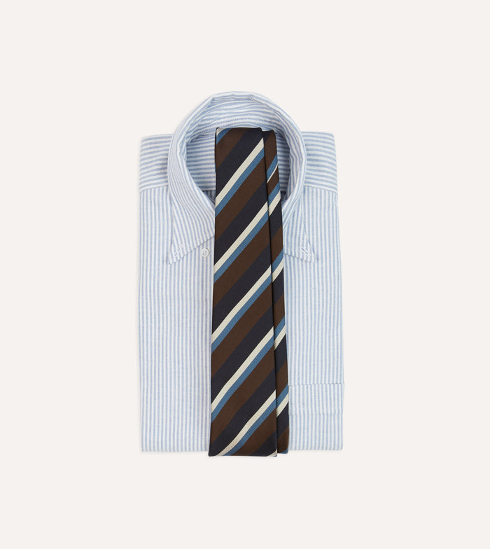 Brown, Blue and White Multi Stripe Mogador Silk Tipped Tie