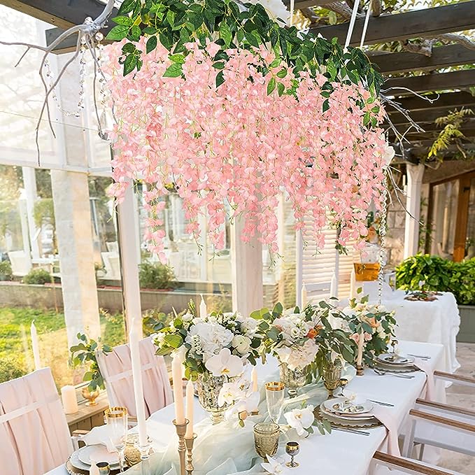 Bulk 12pcs Wisteria Hanging Flowers Garland Hanging Flowers for Wedding Garden Wall Decoration Wholesale