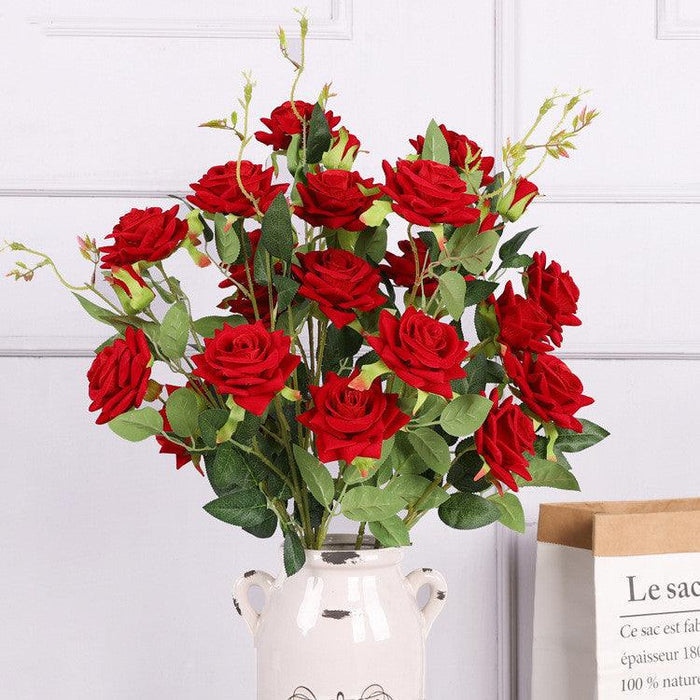 1 Branch Artificial Flowers Red Rose - Artificialmerch