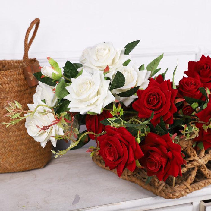 1 Branch Artificial Flowers Red Rose - Artificialmerch