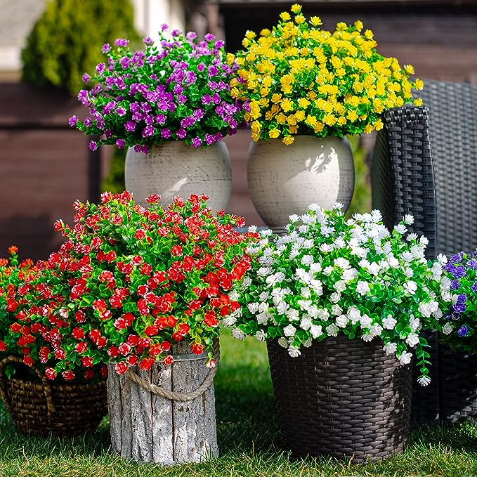 Bulk 8 Bundles Artificial Flowers Plants UV Resistant for Outdoors Wholesale