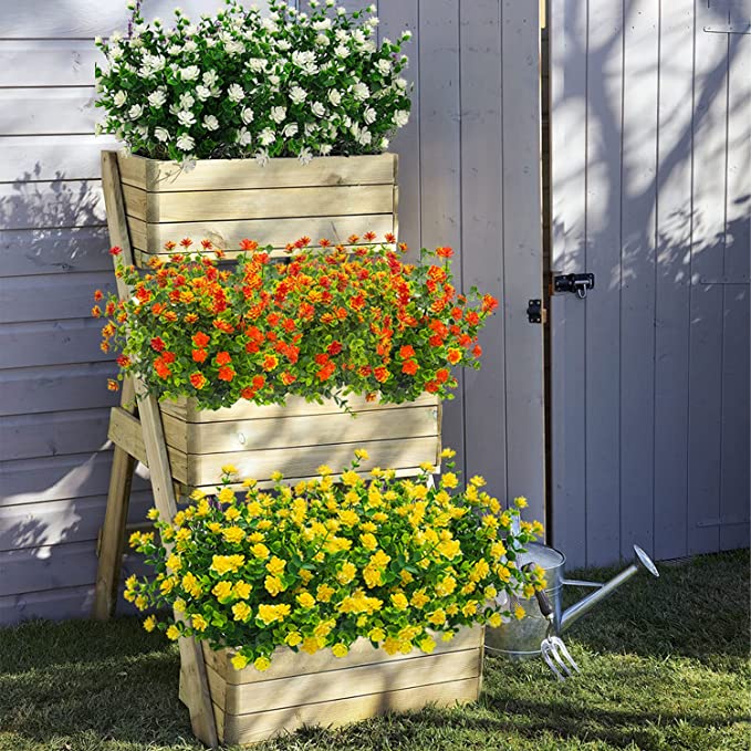Bulk 8 Bundles Artificial Flowers Plants UV Resistant for Outdoors Wholesale