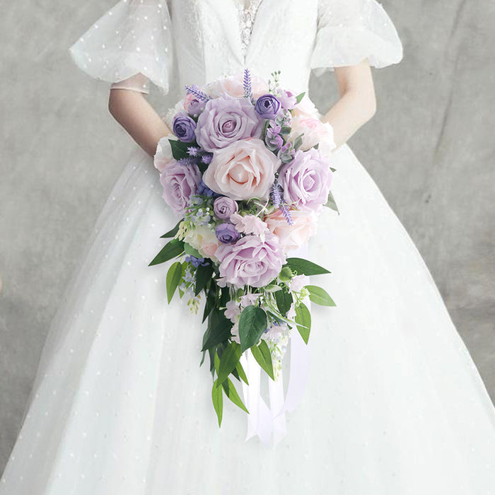 Bulk 9" Cascading Peony Pink and Purple Bridal Bouquet Wedding Bouquet Wholesale
