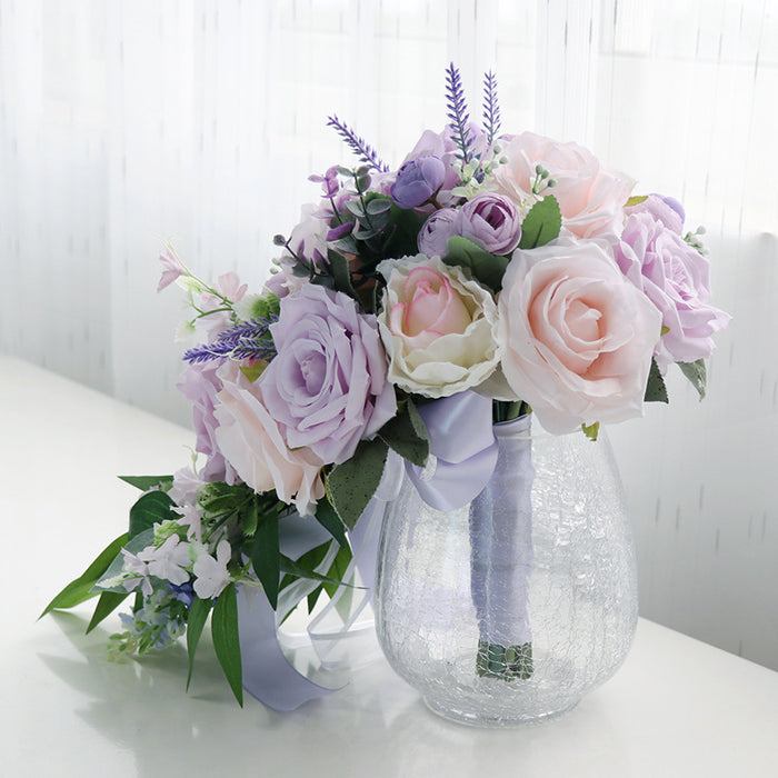 Bulk 9" Cascading Peony Pink and Purple Bridal Bouquet Wedding Bouquet Wholesale