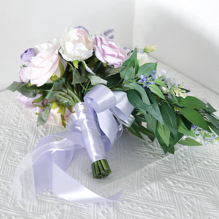 Bulk 9" Cascading Peony Pink and Purple Bridal Bouquet Wedding Bouquet Wholesale