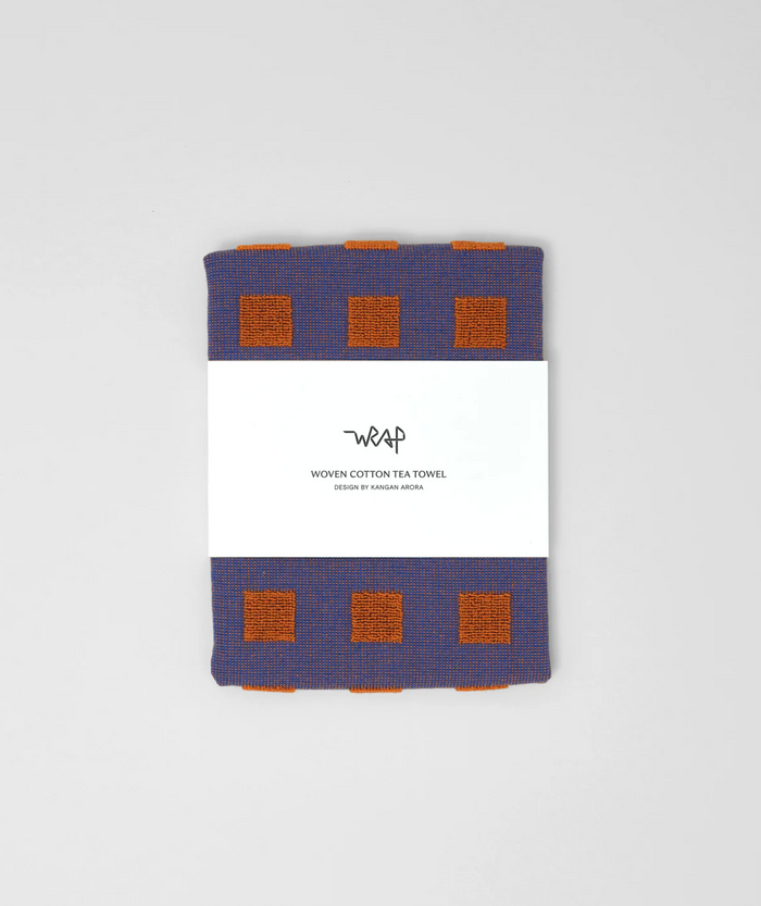 Burgundy Blue Squares Tea Towel