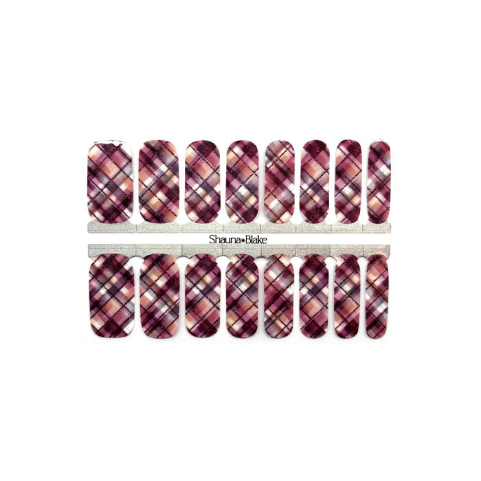 Burgundy Plaid Exclusive Design Nail Wraps (GLITTER LINES)
