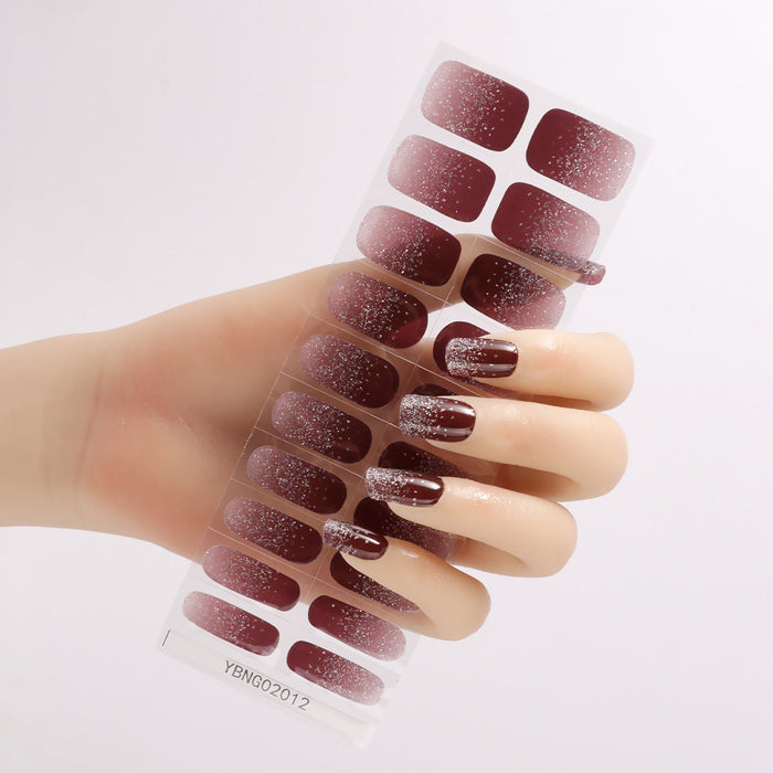 Burgundy Red Gold Glitter Ombre Gel Nail Stickers