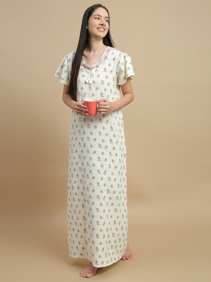 Vanilla buti print nighty for women in sizes m to xxl