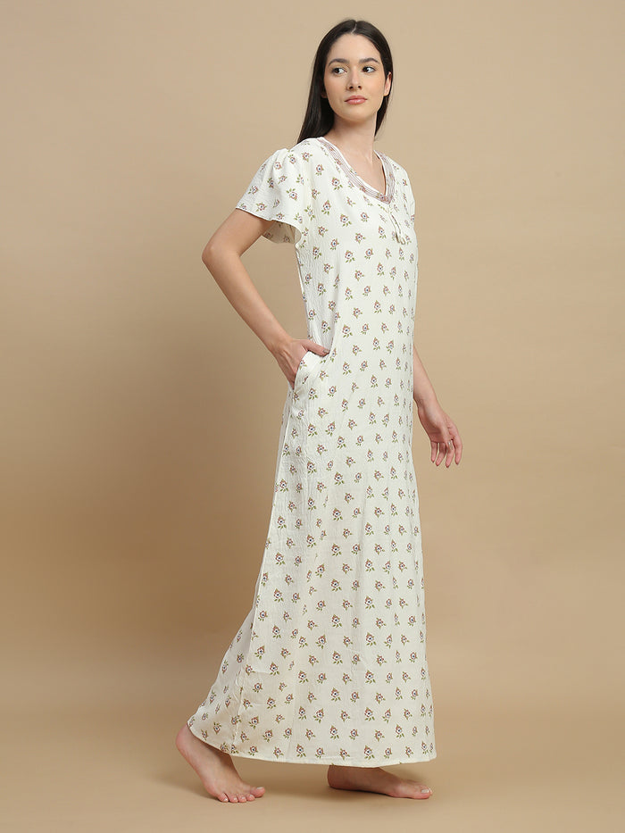 Vanilla buti print nighty for women in sizes m to xxl