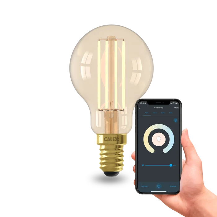 Calex Smart LED Bulb - E14 - Filament - P45 - CCT - Gold