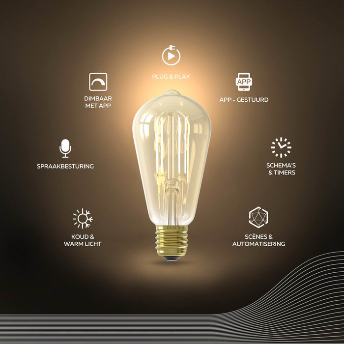 Calex Smart LED Bulb - E27 - Filament - ST64 - CCT - Gold
