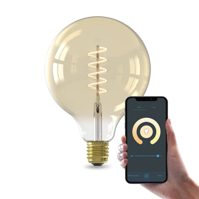 Calex Smart Spiral LED Bulb - E27 - G125 - CCT - Gold