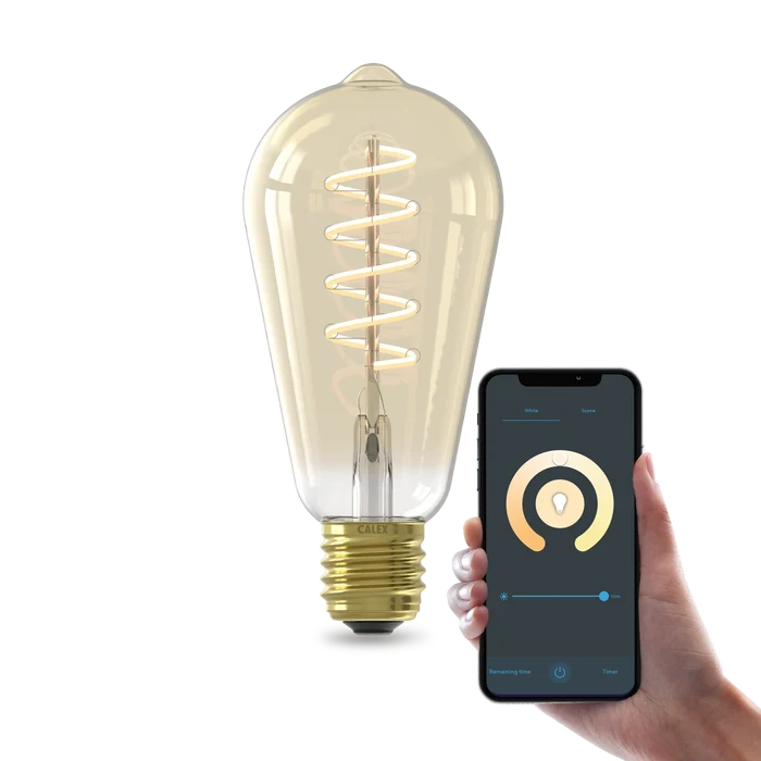 Calex Smart Spiral LED Bulb - E27 - ST64 - CCT - Gold