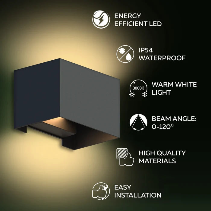 Calex Venice LED Wall Light - Up & Down - Black