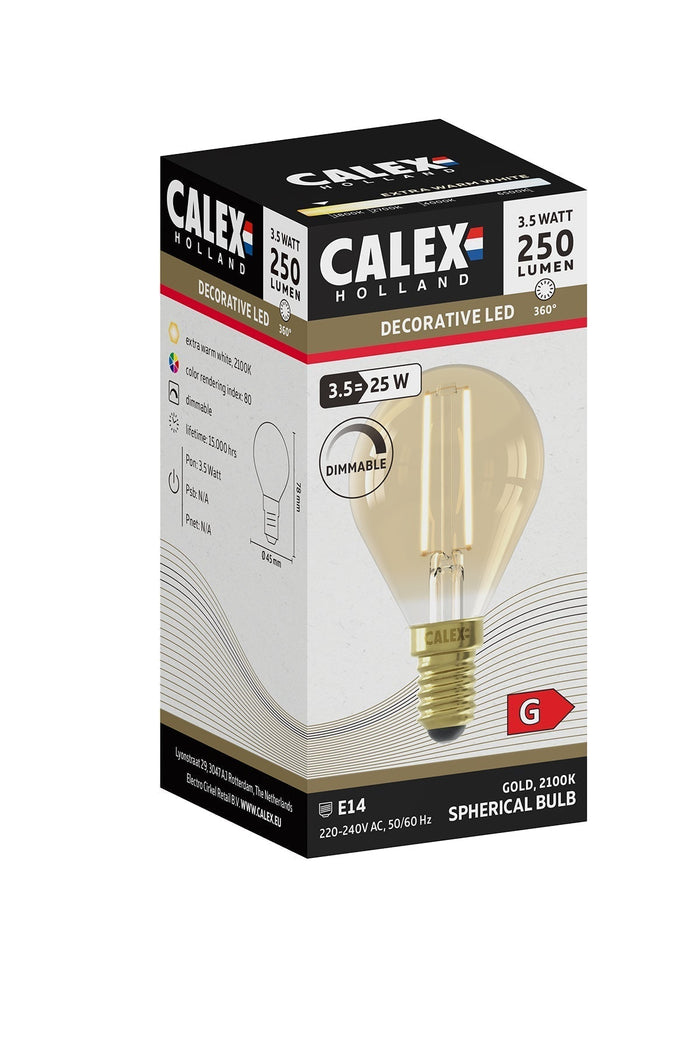 Calex Warm Filament LED Lamp - E14 - P45 - Gold