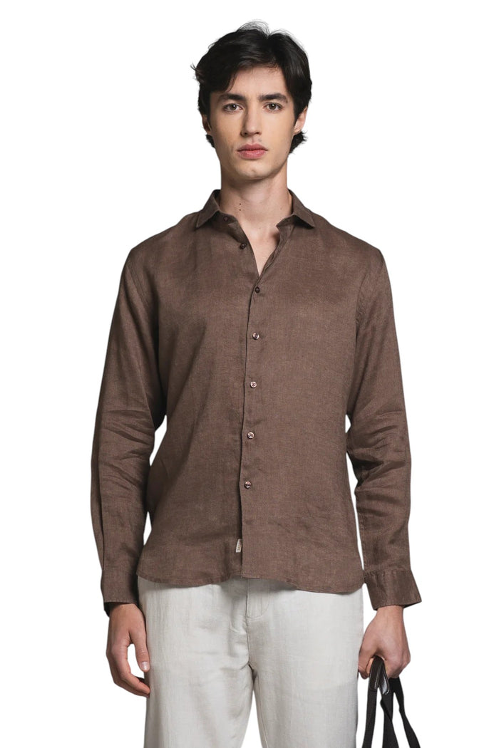 IMPURE camicia lino marrone RILEY LINO-157