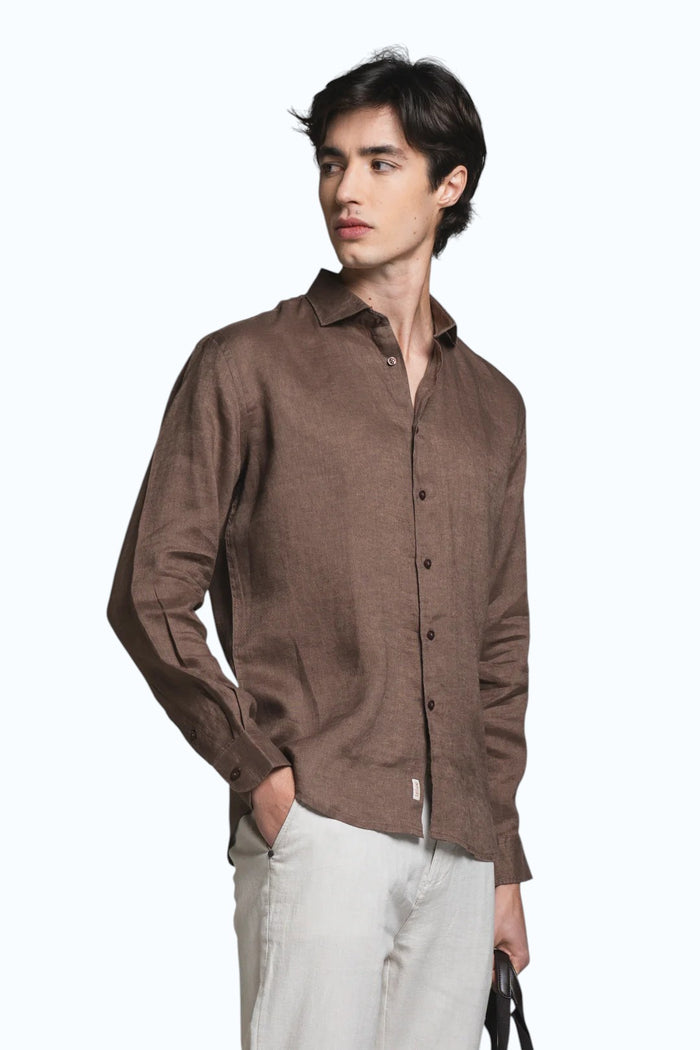 IMPURE camicia lino marrone RILEY LINO-157