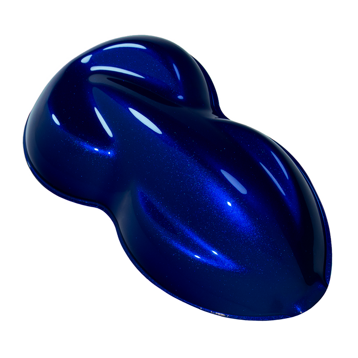 A quart container of electric blue auto paint with a glossy finish.