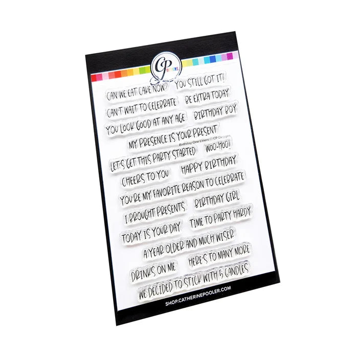 Catherine Pooler - One Liners Sentiments Stamp Set - Birthday. Available at Embellish Away located in Bowmanville Ontario Canada.