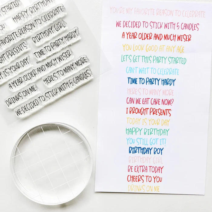 Catherine Pooler - One Liners Sentiments Stamp Set - Birthday. Available at Embellish Away located in Bowmanville Ontario Canada. Example by brand ambassador.