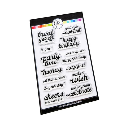Catherine Pooler - Sentiments Stamp & Die Set - Birthday Banter. Available at Embellish Away located in Bowmanville Ontario Canada.