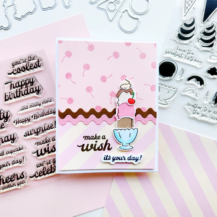 Catherine Pooler - Sentiments Stamp & Die Set - Birthday Banter. Available at Embellish Away located in Bowmanville Ontario Canada. Example by brand ambassador.