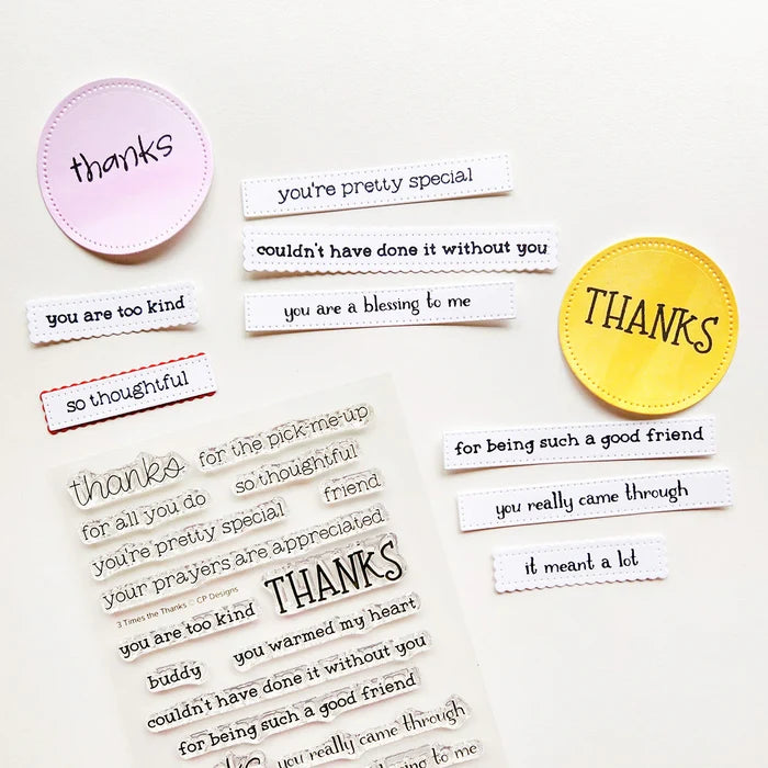 Catherine Pooler - Sentiments Stamp Set - 3 Times the Thanks. Available at Embellish Away located in Bowmanville Ontario Canada. Example by brand ambassador.