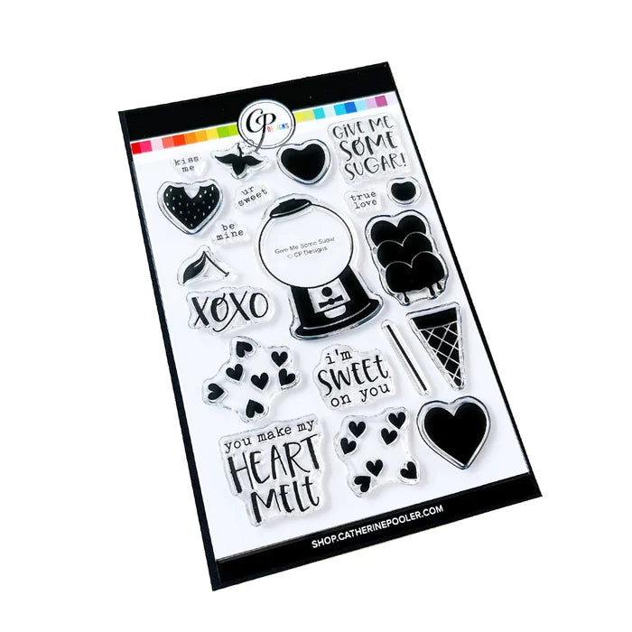 Catherine Pooler - Stamp & Die Set - Give Me Some Sugar. The Give Me Some Sugar Stamp Set and coordinating dies will "make your heart melt"! This set features all the sweetest treats for your valentine or someone you have the hearts for! Available at Embellish Away located in Bowmanville Ontario Canada