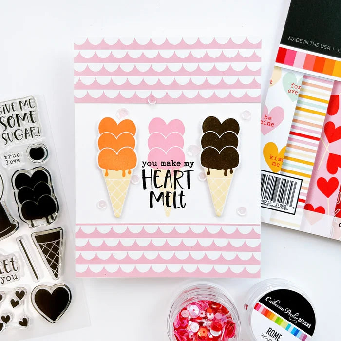 Catherine Pooler - Stamp & Die Set - Give Me Some Sugar. The Give Me Some Sugar Stamp Set and coordinating dies will "make your heart melt"! This set features all the sweetest treats for your valentine or someone you have the hearts for! Available at Embellish Away located in Bowmanville Ontario Canada. Example by brand ambassador.