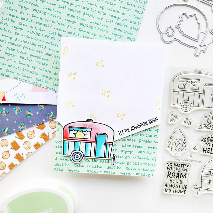 Catherine Pooler - Stamp & Die Set - Happy Trail-ers. Available at Embellish Away located in Bowmanville Ontario Canada. Example by brand ambassador.
