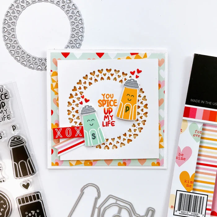 Catherine Pooler - Stamp & Die Set - We Go Together. We go together like donuts and sprinkles! Ready for your cards and projects for Valentines Day, celebrating your bestie, or any day you want to let the one you love know you are "the perfect pair"! Available at Embellish Away located in Bowmanville Ontario Canada. Example by brand ambassador.