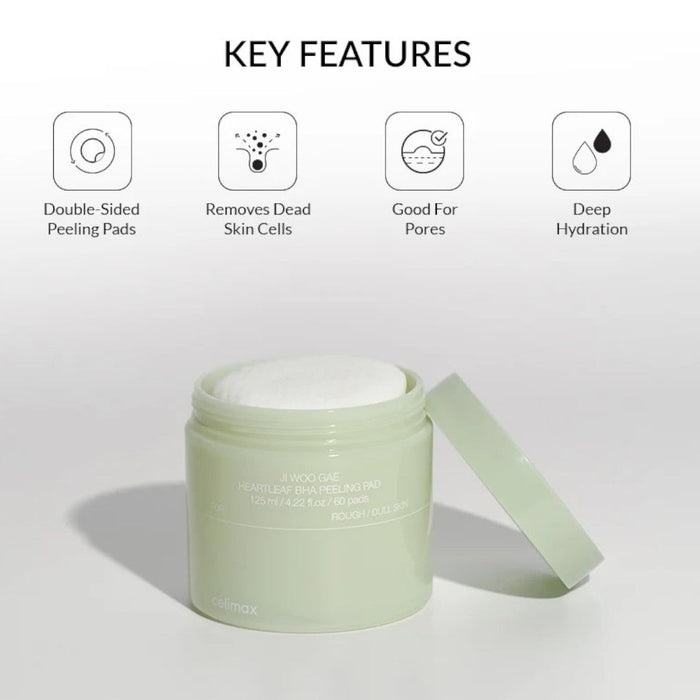 celimax Ji Woo Gae Heartleaf BHA Peeling Pad 125ml / 60pads – Skin Care | Korean Skincare Canada - VGLE Beauty