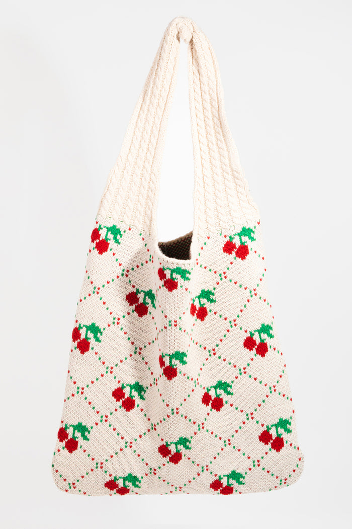 Cherry Crochet Knit Tote Bag