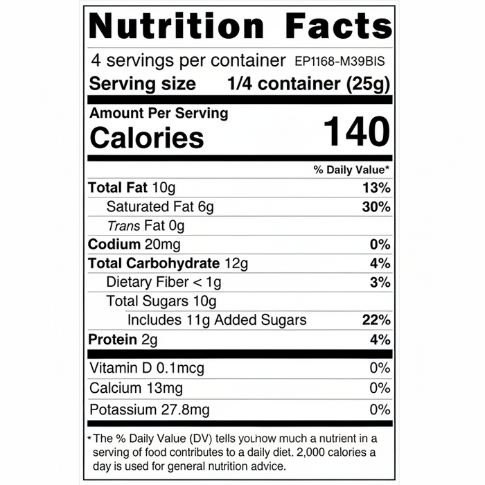 Nutrition facts label for a can of food with detailed nutritional information.